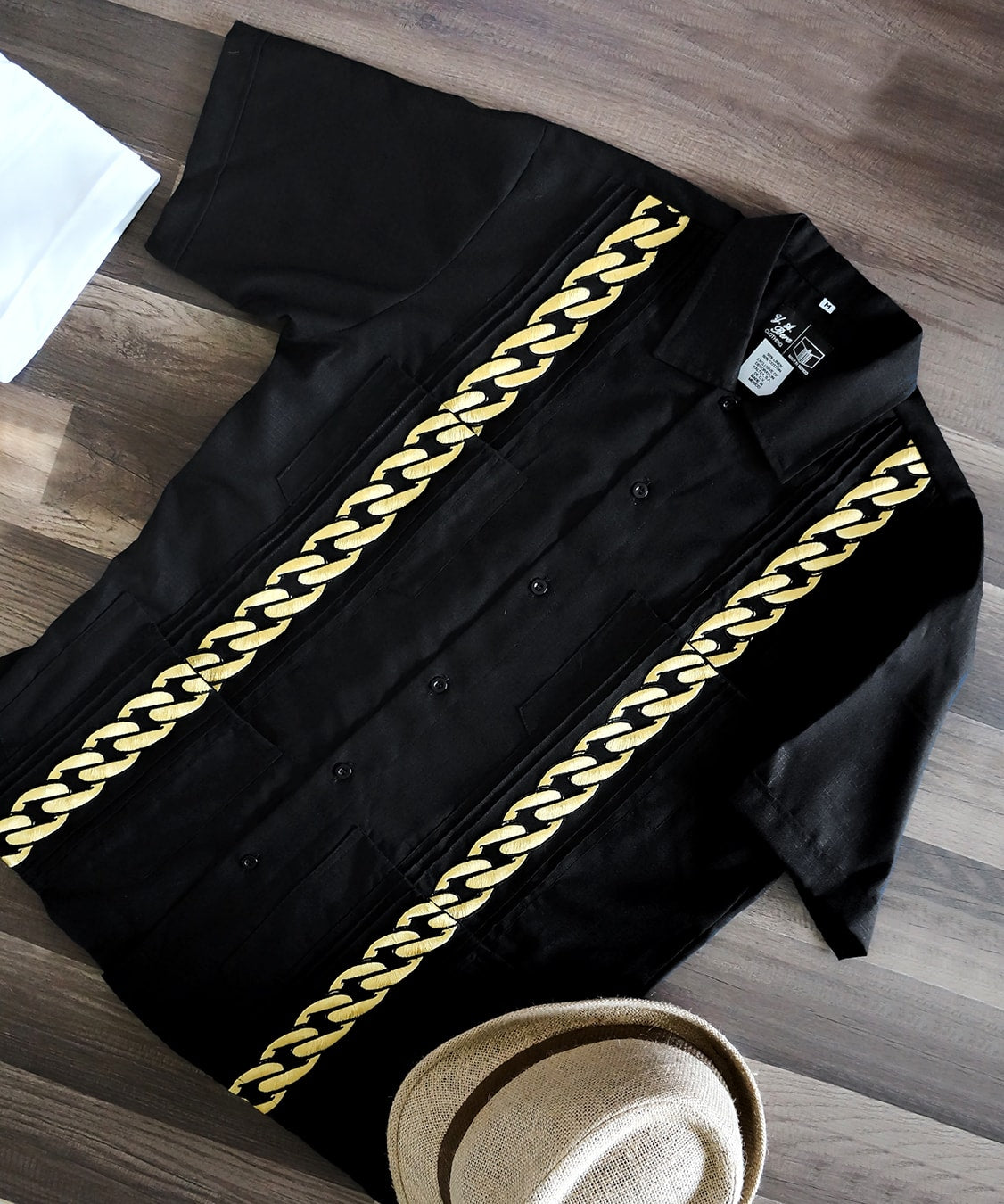 Black Lux with Gold Cuban Links Guayabera