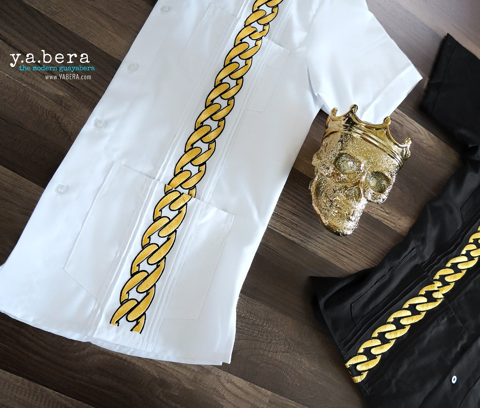 Lux Blanco with Gold Cuban Links Guayabera - Y.A.Bera Clothing