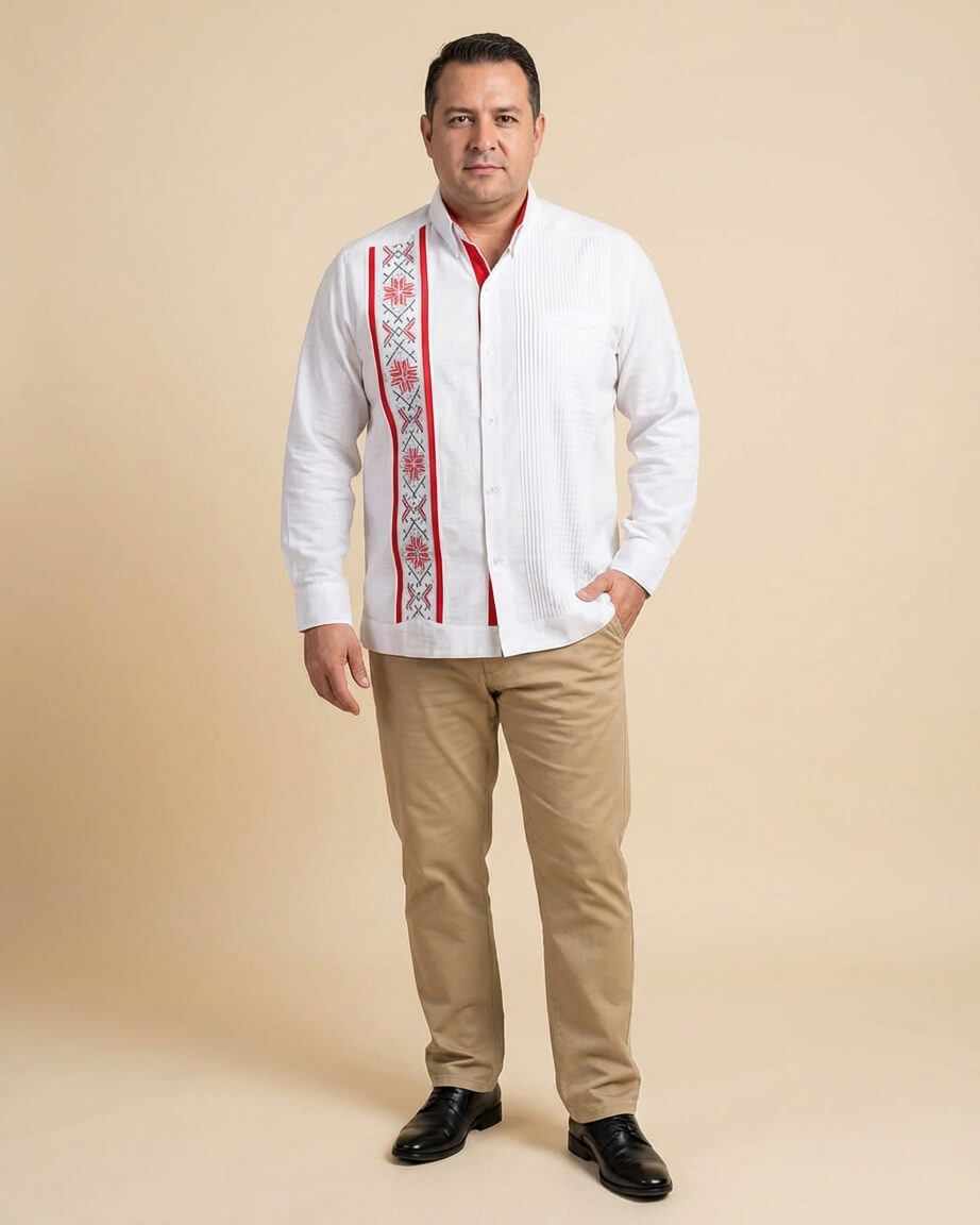 Ready to Go XL | Yucateco Blanco y Rojo Guayabera