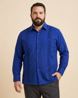 Ready to Go XXL | Royal Blue Four Pocket Long Sleeve Guayabera - Y.A.Bera Clothing  - Modern Guayabera Shirts for Men - Handmade in Yucatan
