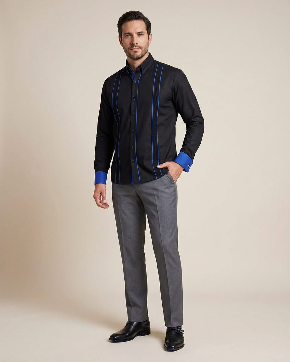 Ready to Go XL | Couture Black & Blue Delicado Presidencial Guayabera