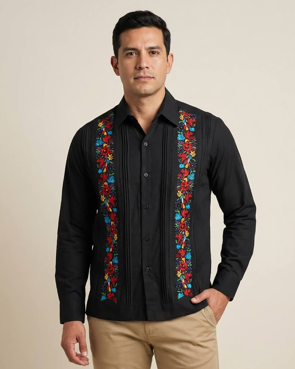 Yucateco Midnight Maya Flor Guayabera