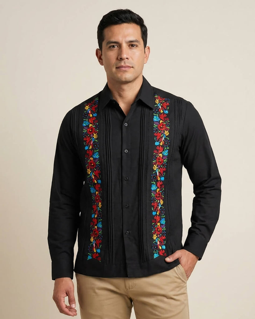Yucateco Midnight Maya Flor Guayabera