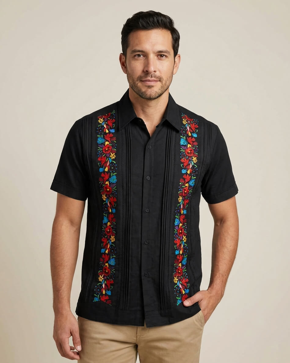 Yucateco Midnight Maya Flor Guayabera