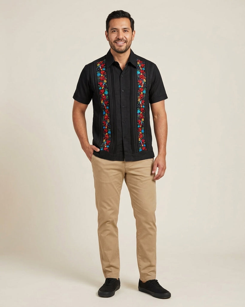 Yucateco Midnight Maya Flor Guayabera