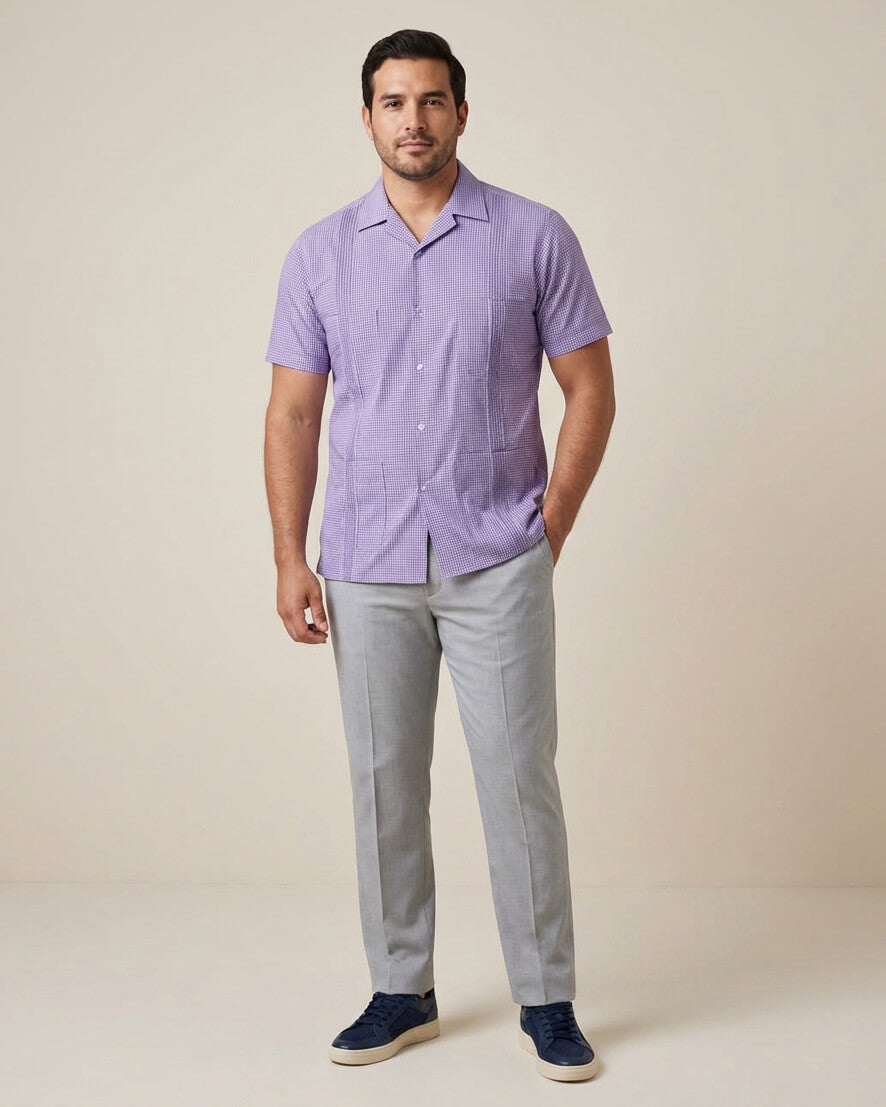 Ready to Go | Guingán Clásico Short Sleeve Lavender Guayabera