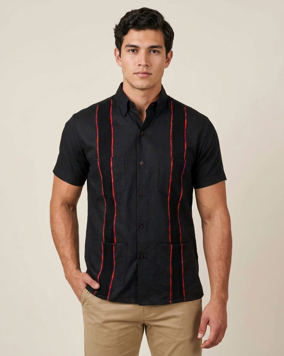 Midnight Azteca Zarape Guayabera