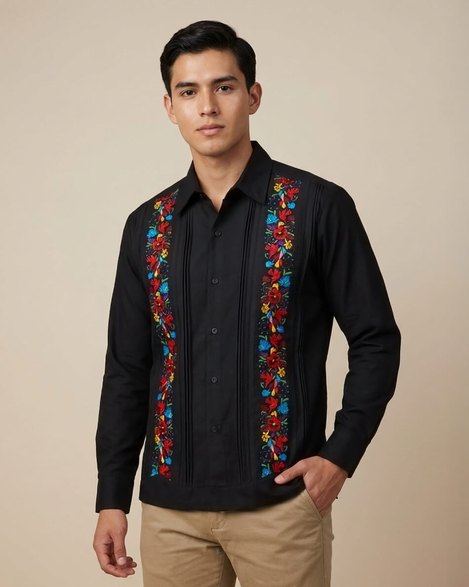 Yucateco Midnight Maya Flor Guayabera