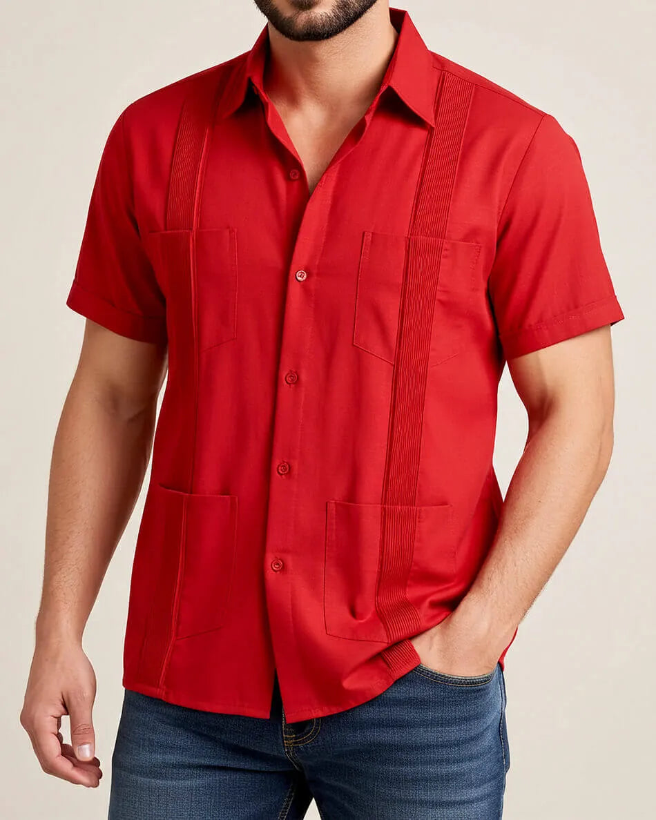 Fiesta Red Four Pocket Traditional Guayabera