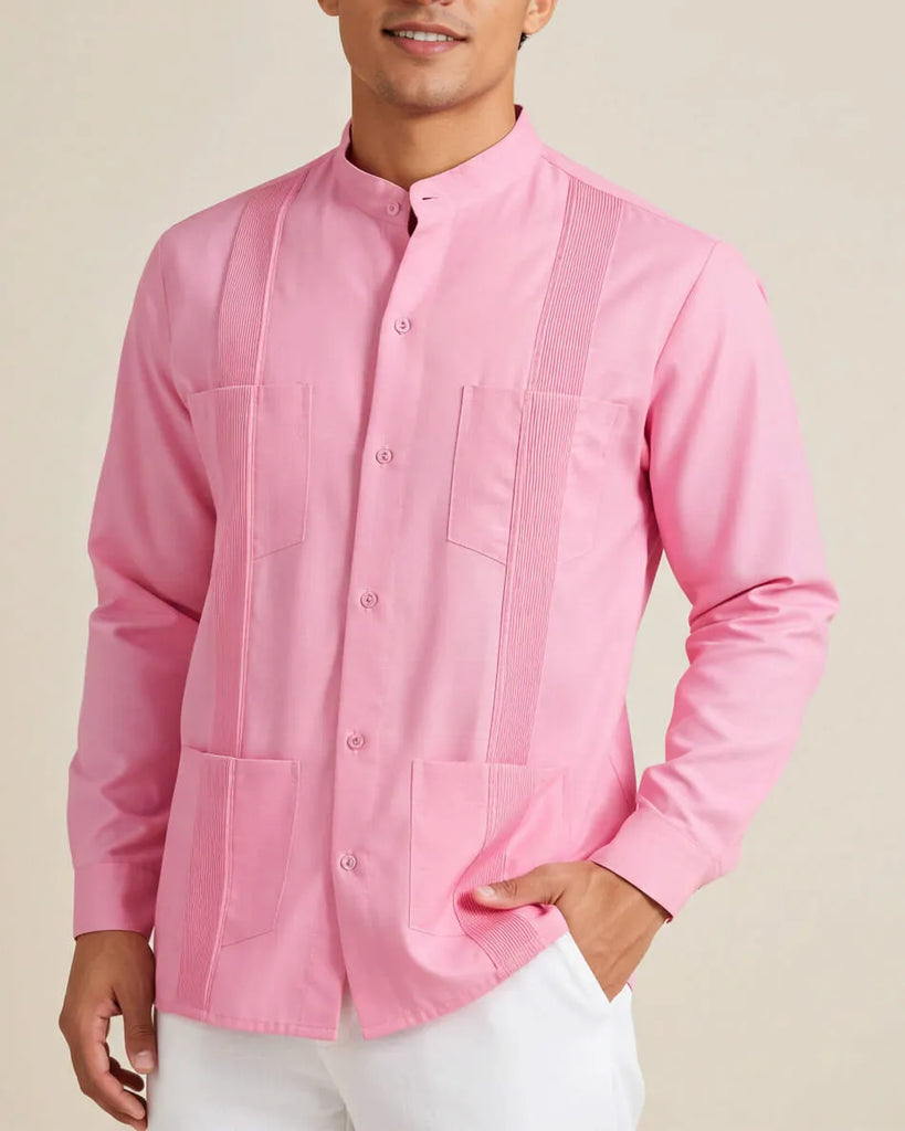 Rose Pink Lux Four Pocket Traditional Guayabera