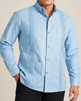 Sky Blue Four Pocket Traditional Guayabera