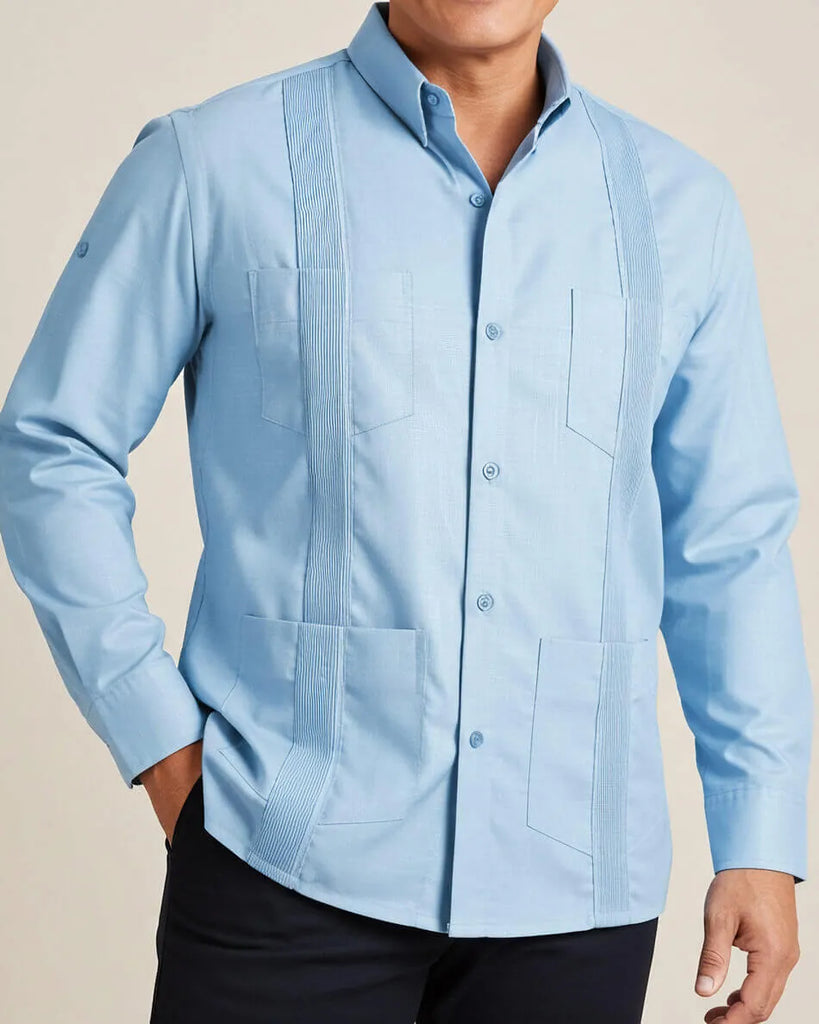 Sky Blue Four Pocket Traditional Guayabera