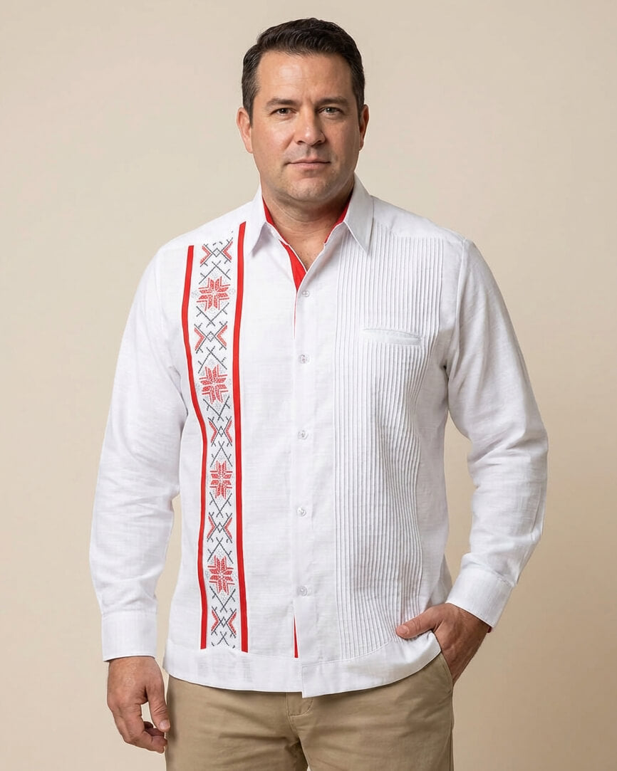 Ready to Go XL | Yucateco Blanco y Rojo Guayabera