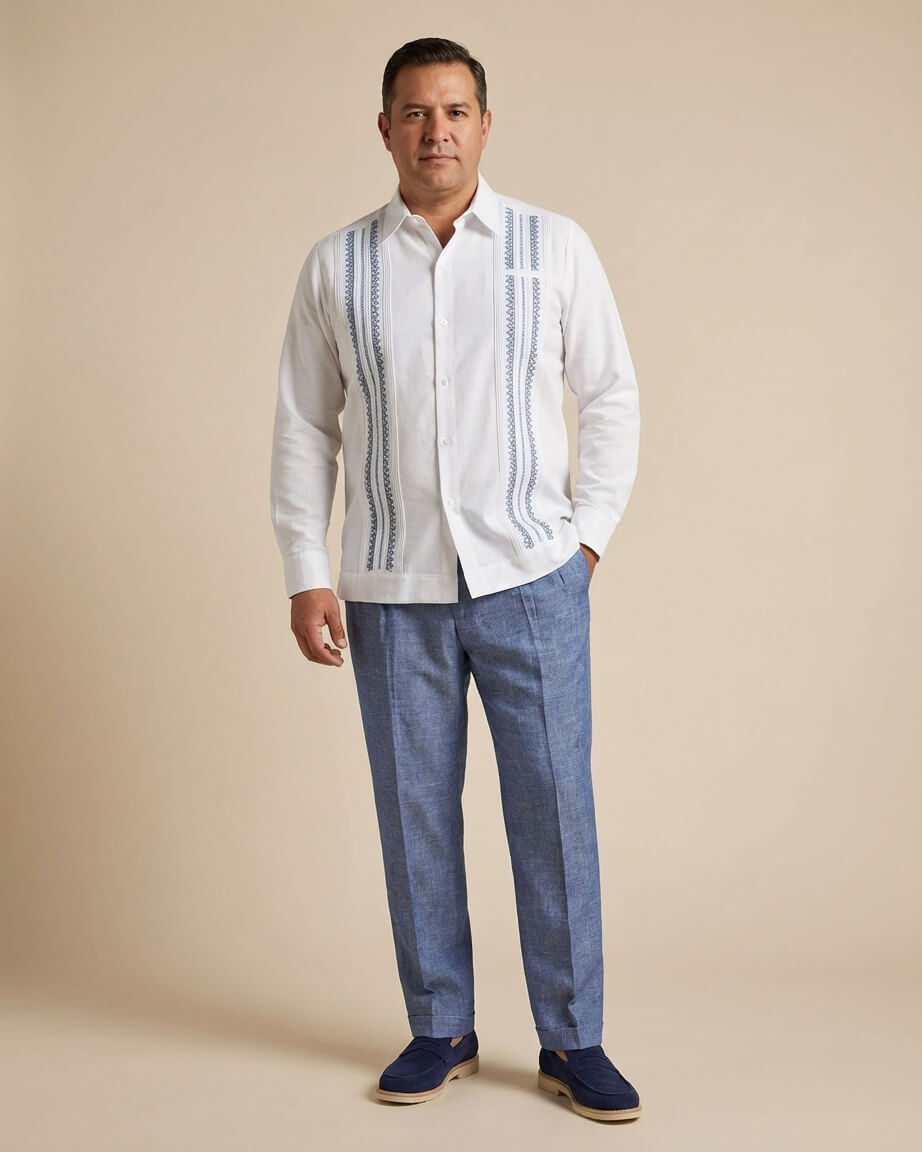 Ready to Go | Yucateco Ancient Pixel White Guayabera