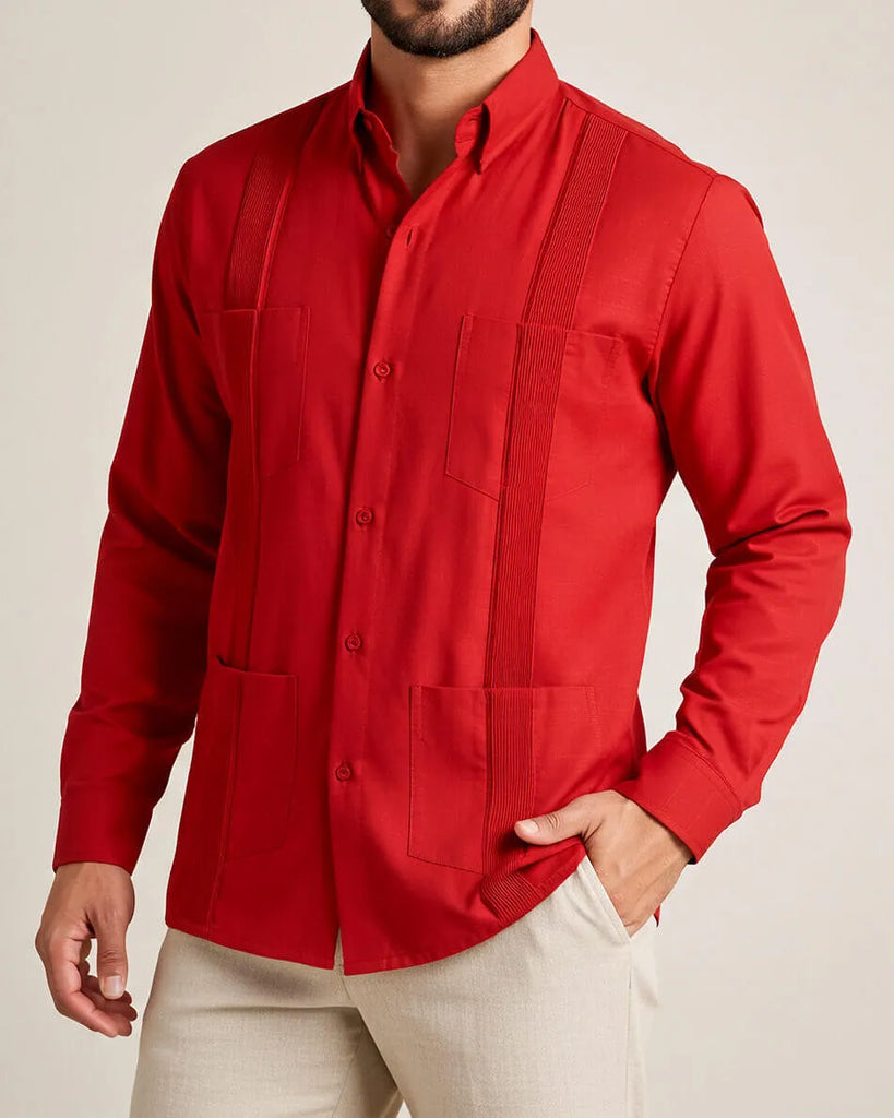 Fiesta Red Four Pocket Traditional Guayabera