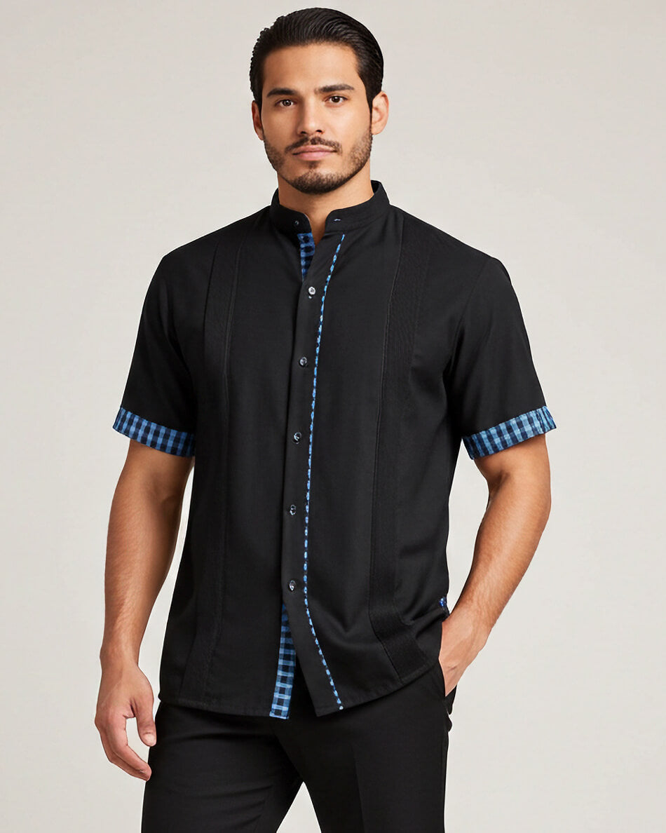 Ready to Go Medium | Black con Cerulean Guingán Short Sleeve Guayabera