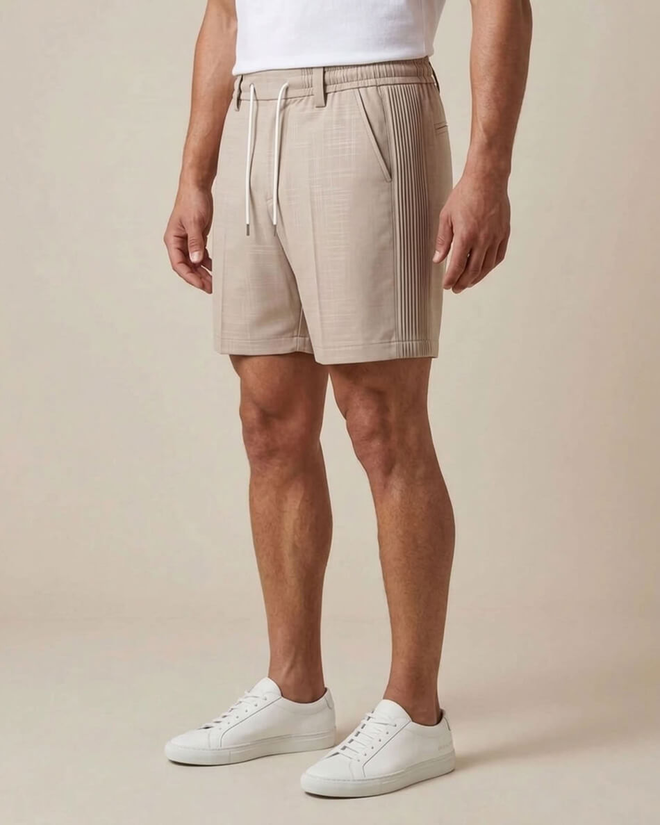 Sand Beige Pin-Tuck Linen Shorts