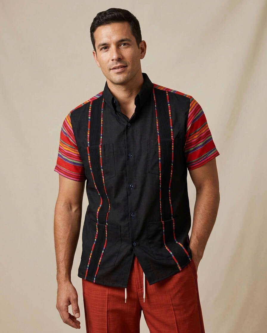 Ready to Go Medium | Black Azteca Zarape Guayabera