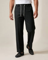 Black Pin-Tuck Linen Trousers