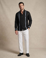 Ready to Go Medium | Black Houndstooth Long Sleeve Guayabera