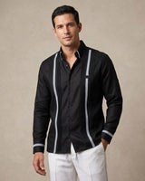 Ready to Go Medium | Black Houndstooth Long Sleeve Guayabera