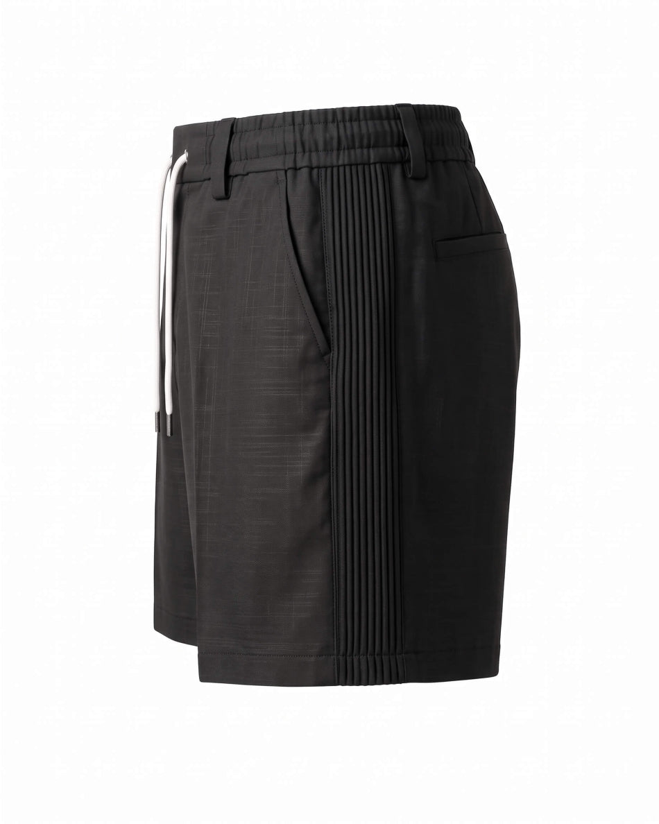 Black Pin-Tuck Linen Shorts