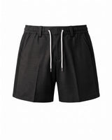Black Pin-Tuck Linen Shorts