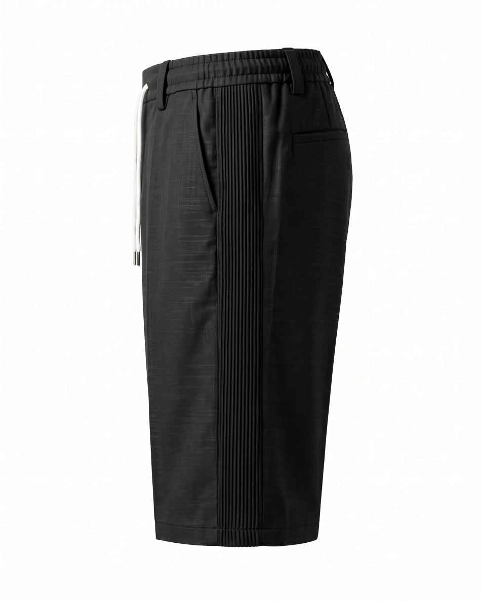 Black Pin-Tuck Linen Shorts