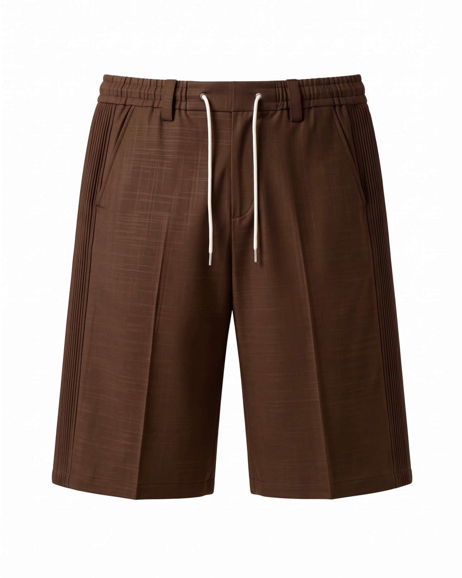 Chocolate Brown Pin-Tuck Linen Shorts