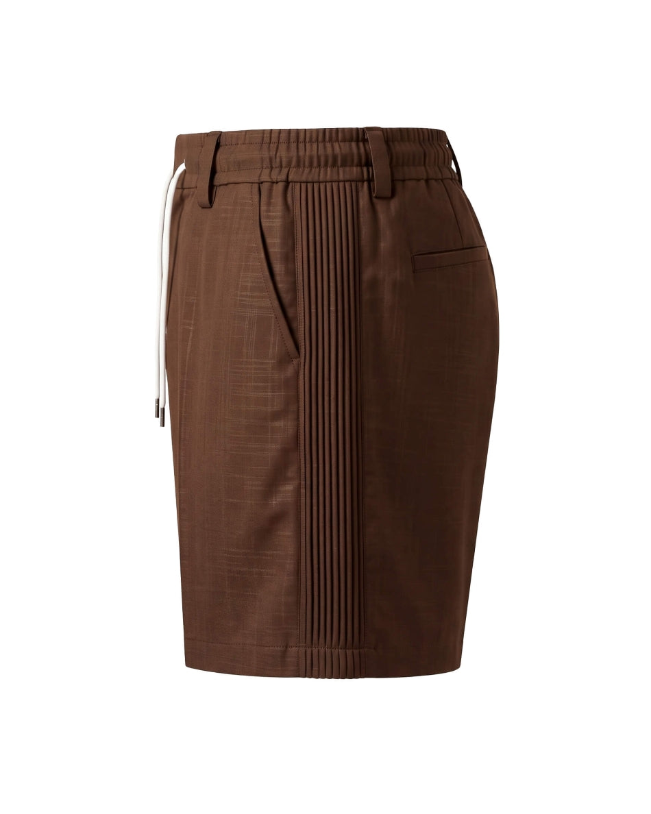 Chocolate Brown Pin-Tuck Linen Shorts