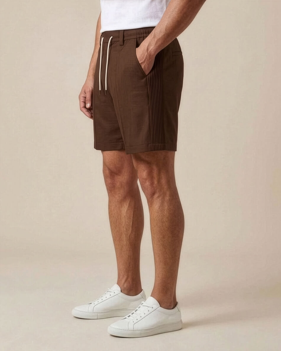 Chocolate Brown Pin-Tuck Linen Shorts