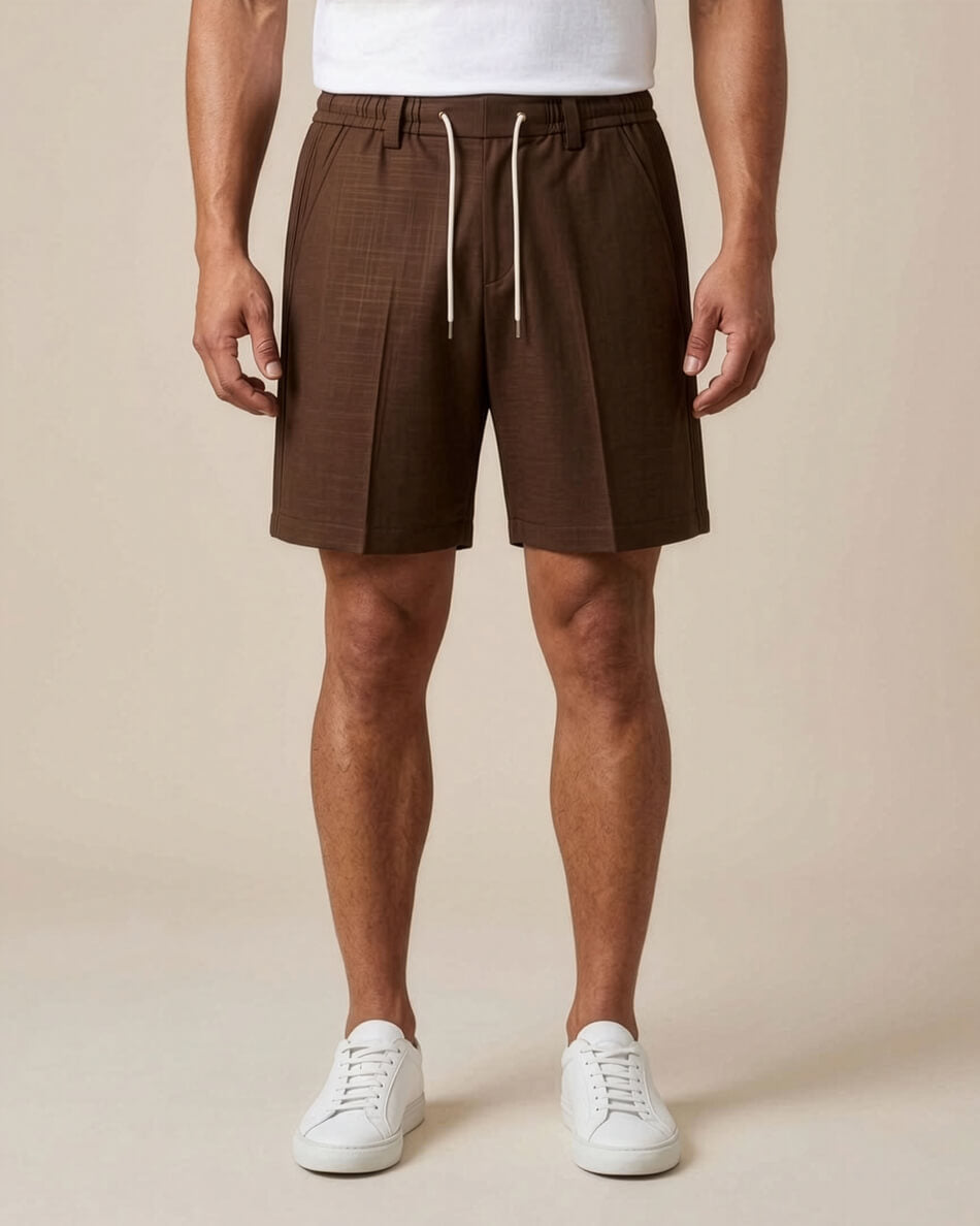 Chocolate Brown Pin-Tuck Linen Shorts