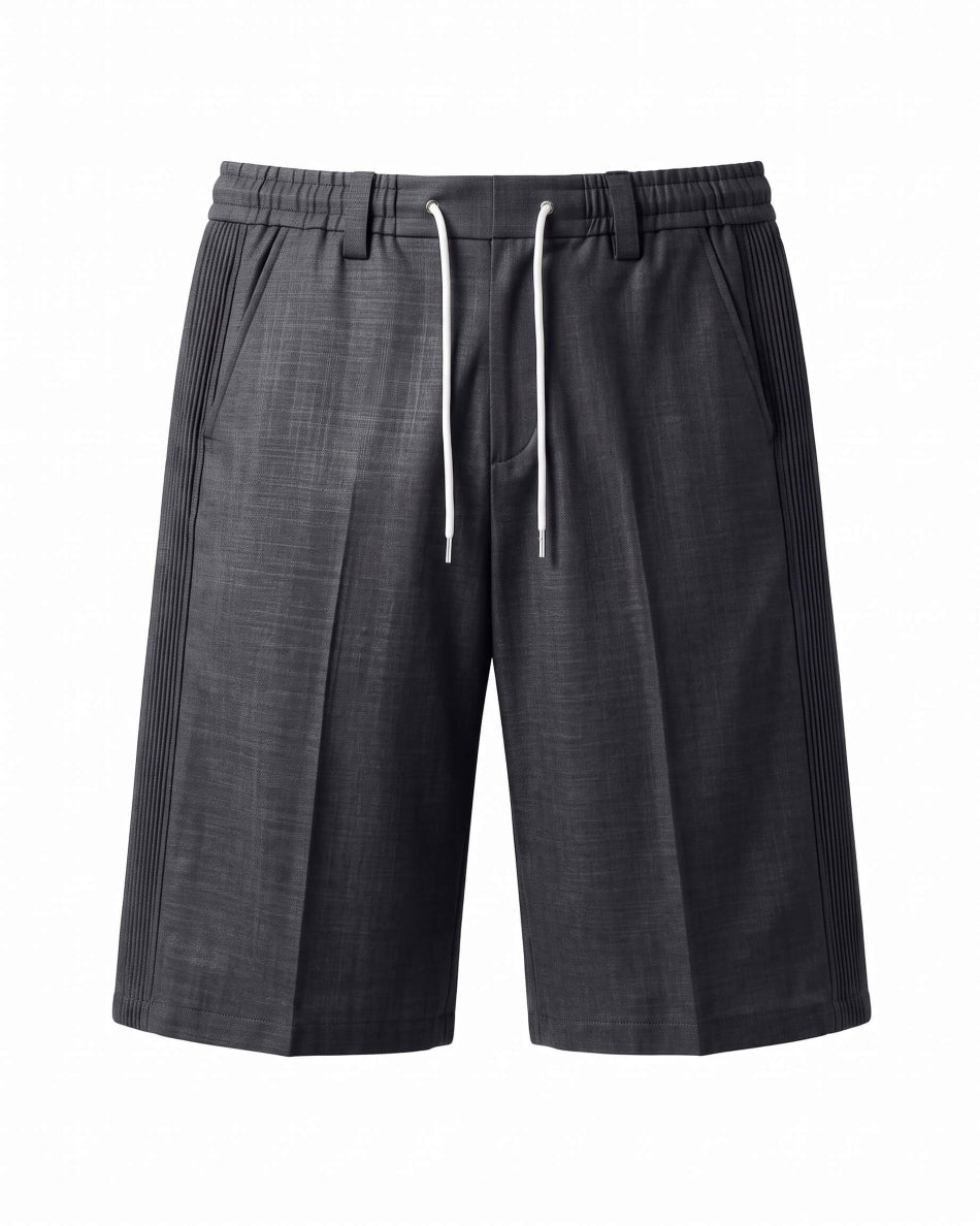 Charcoal Grey Pin-Tuck Linen Shorts