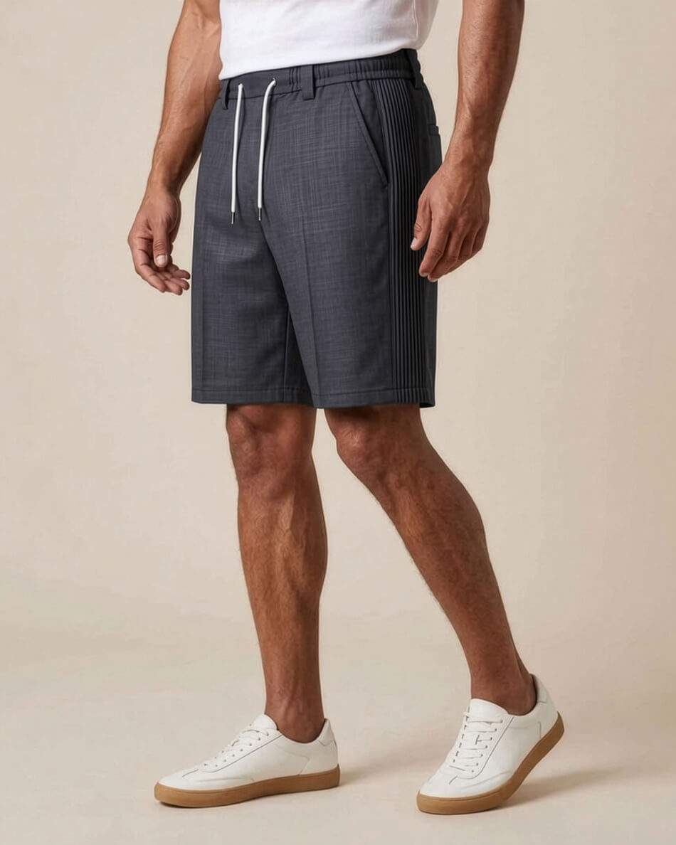 Charcoal Grey Pin-Tuck Linen Shorts