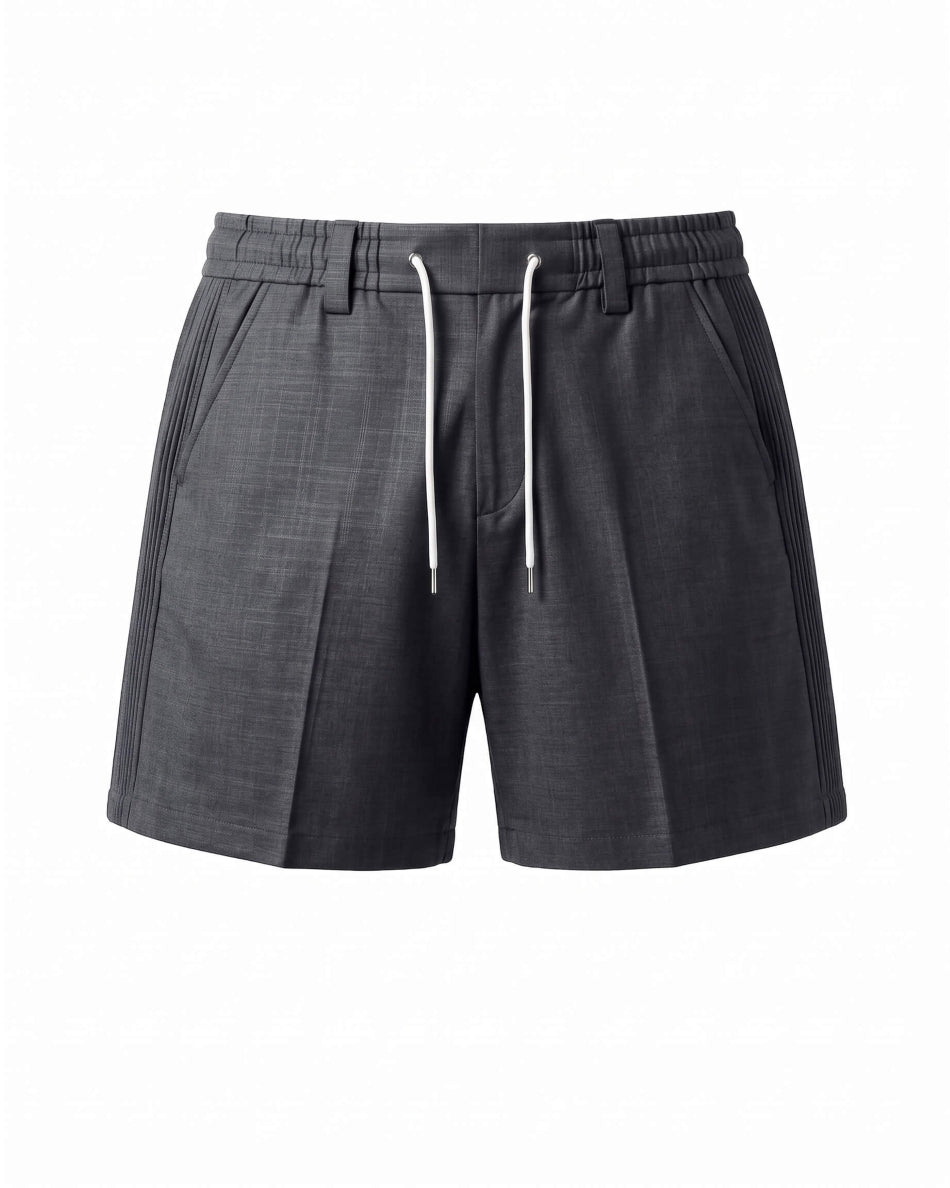 Charcoal Grey Pin-Tuck Linen Shorts