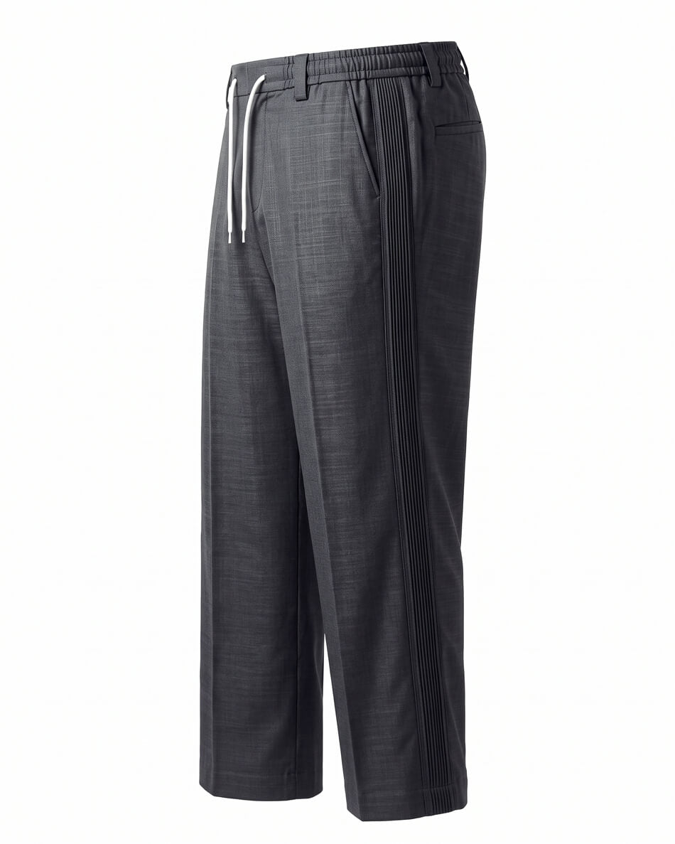 Charcoal Grey Pin-Tuck Linen Trousers