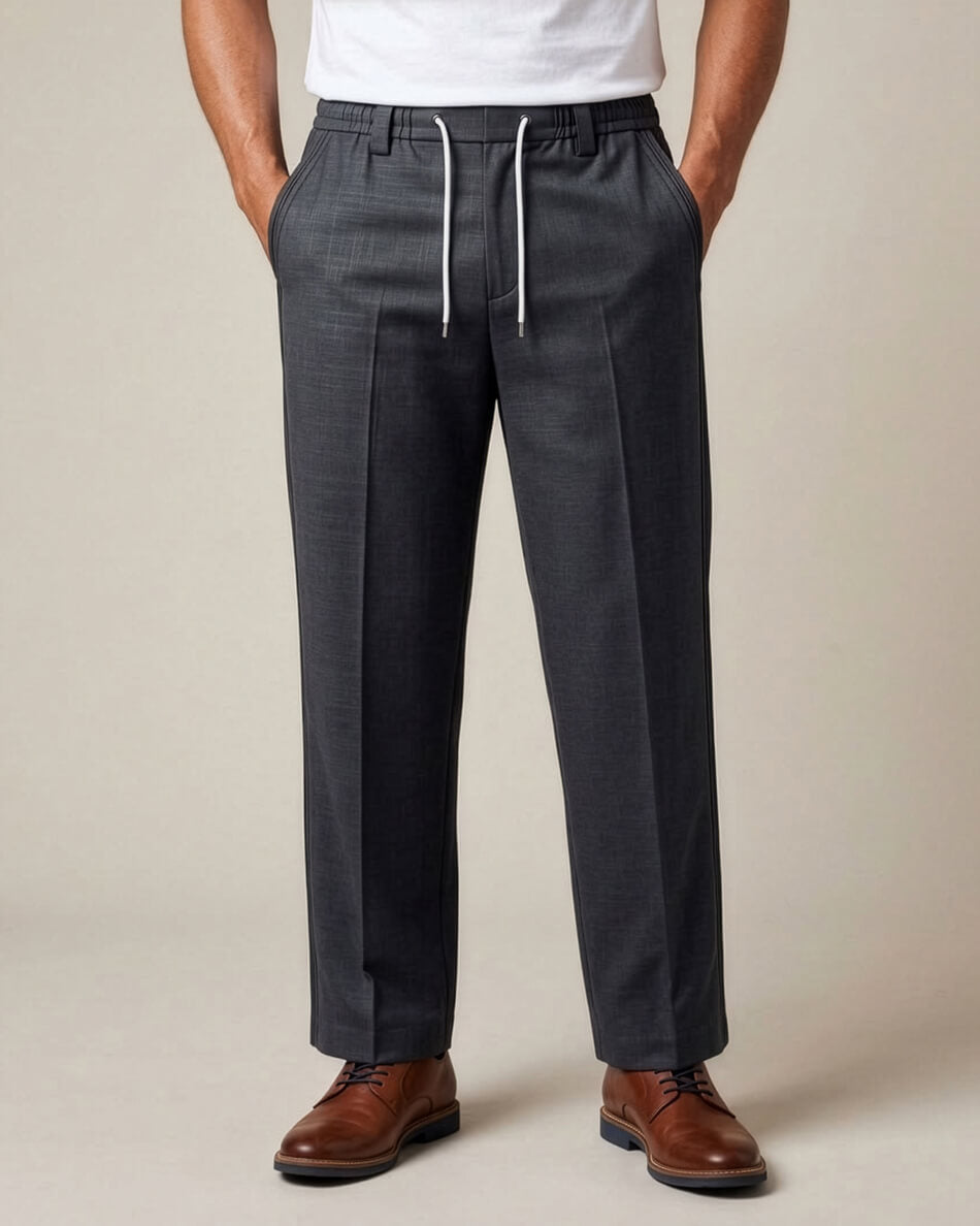 Charcoal Grey Pin-Tuck Linen Trousers