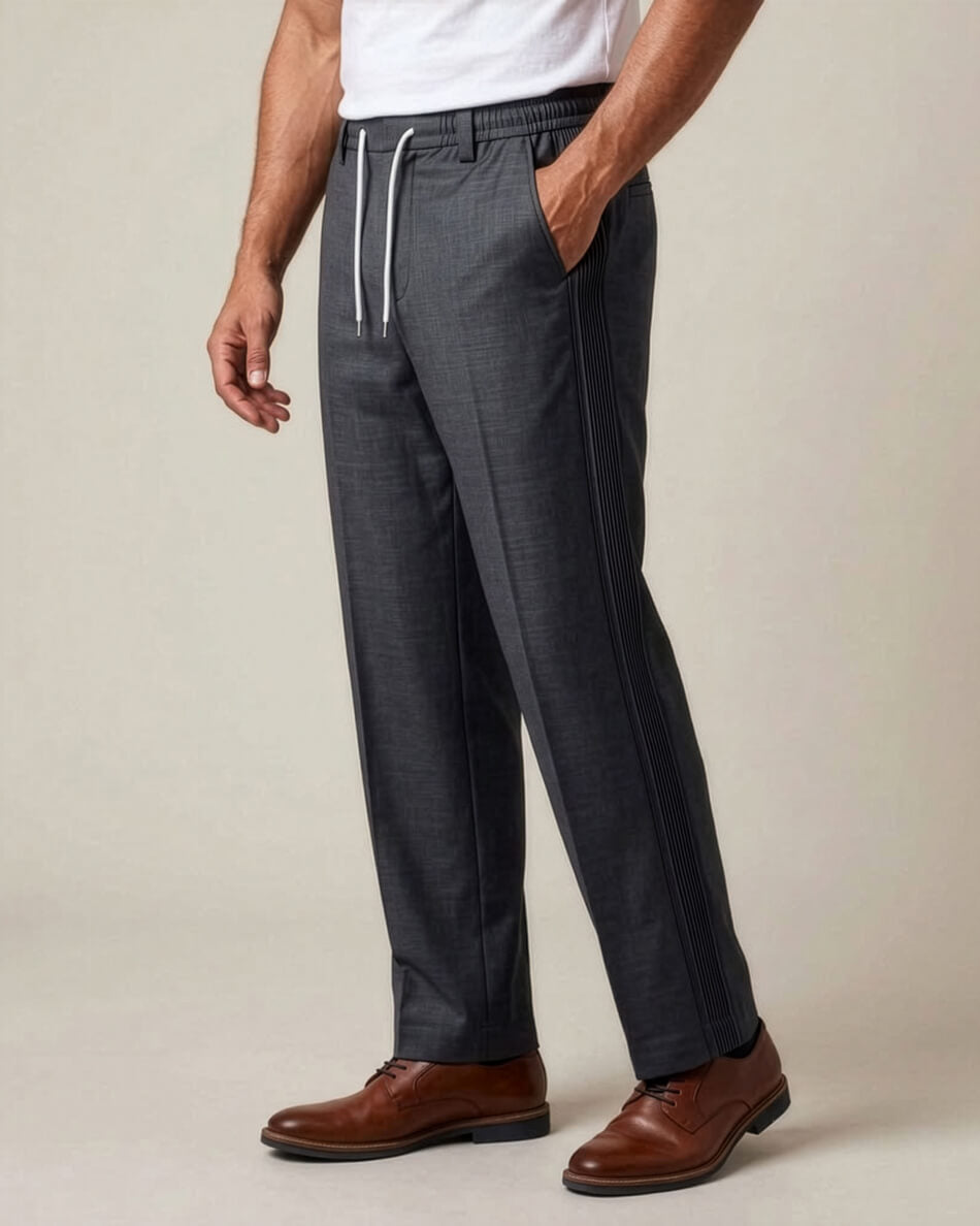 Charcoal Grey Pin-Tuck Linen Trousers