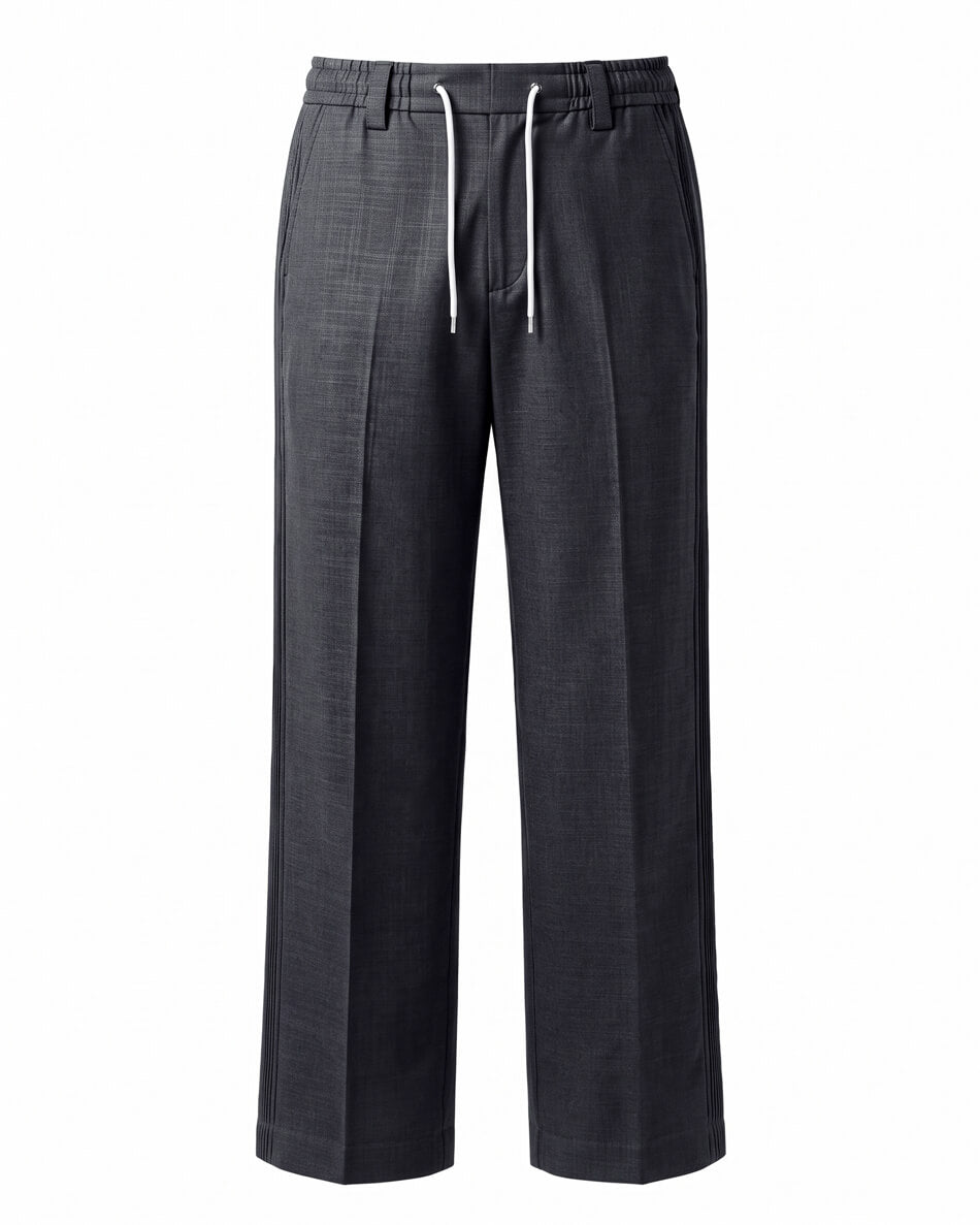 Charcoal Grey Pin-Tuck Linen Trousers