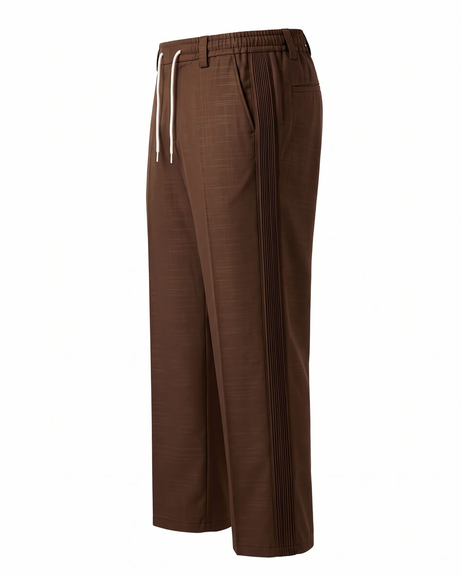 Chocolate Brown Pin-Tuck Linen Trousers
