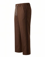 Chocolate Brown Pin-Tuck Linen Trousers