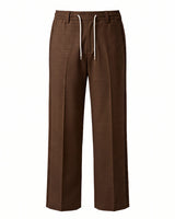 Chocolate Brown Pin-Tuck Linen Trousers
