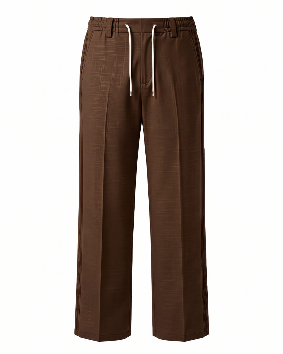 Chocolate Brown Pin-Tuck Linen Trousers