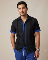Ready to Go Medium | Couture Black & Royal Blue Guayabera
