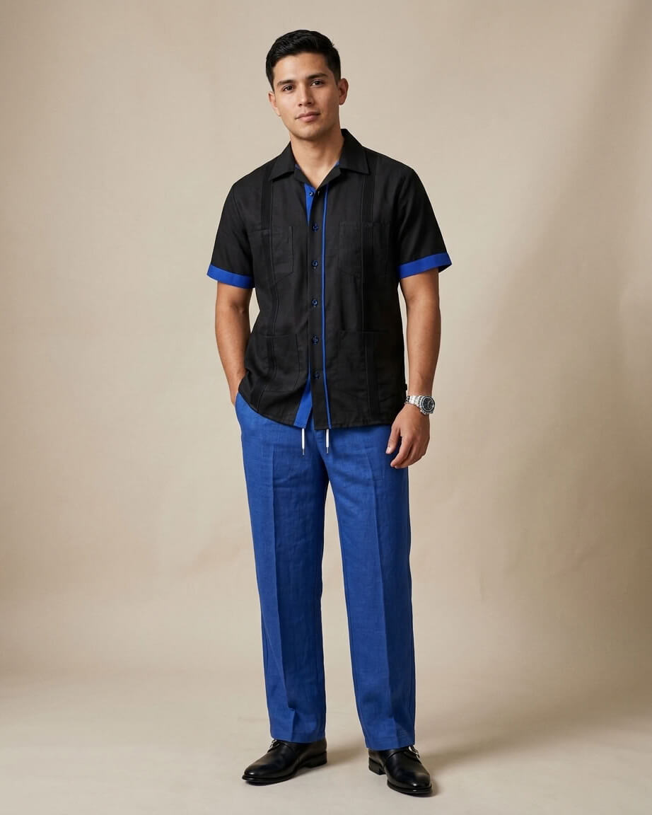 Ready to Go Medium | Couture Black & Royal Blue Guayabera