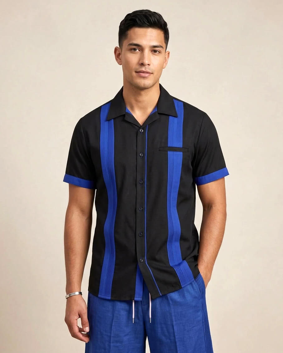 Ready to Go Medium | Couture Black & Blue Presidencial Guayabera