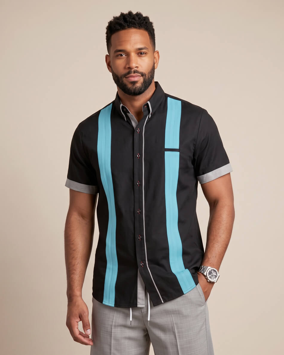 Couture Black Biscayne Teal Guayabera