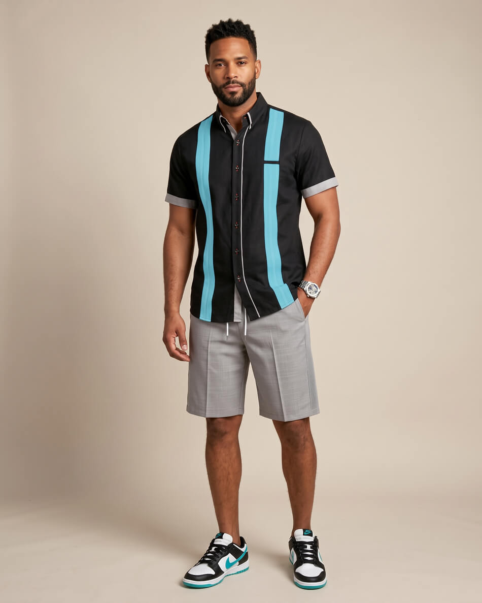 Couture Black Biscayne Teal Guayabera