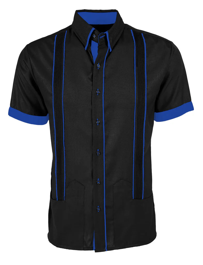 Ready to Go 5XL | Couture Black & Blue Delicado Norteña Guayabera