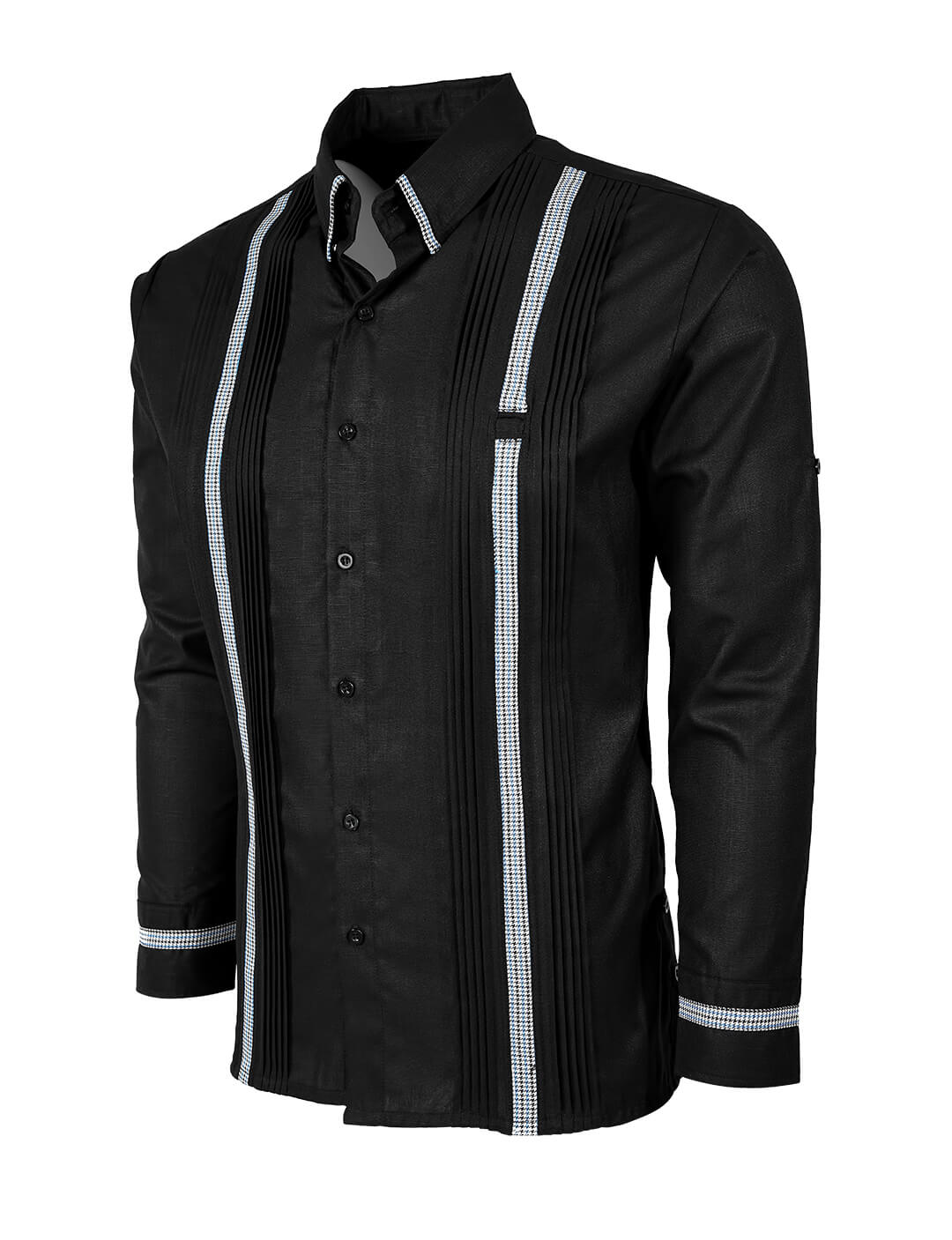 Black Lux Houndstooth Guayabera - Y.A.Bera Clothing  - Modern Guayabera Shirts for Men - Handmade in Yucatan